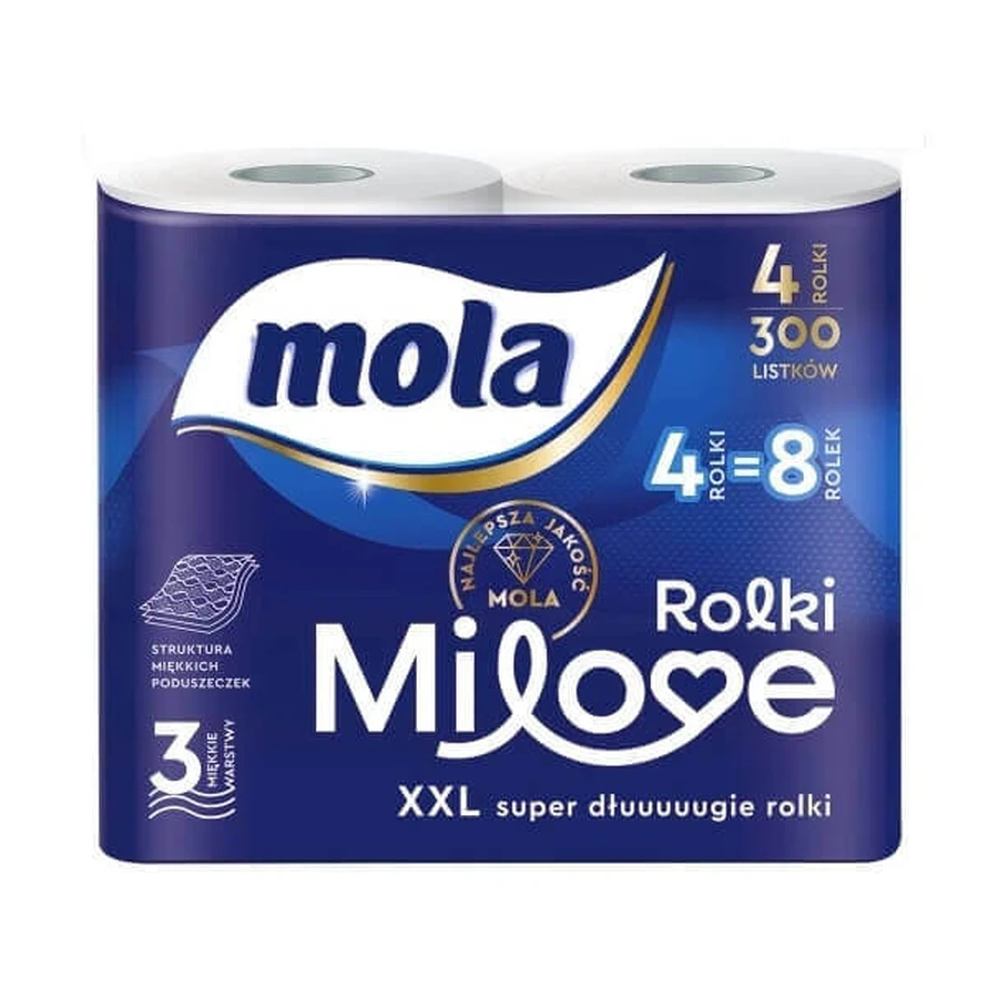 Туалетний папір Mola Milove 3-шаровий, 4 рулони: ціни та характеристики