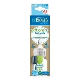 Dr.BROWN'S BABY BOTTLE OPTIONS+ 120 мл 1×1 бук, онгюст, 0M+, проти коліків, sticlă, sticlă albă