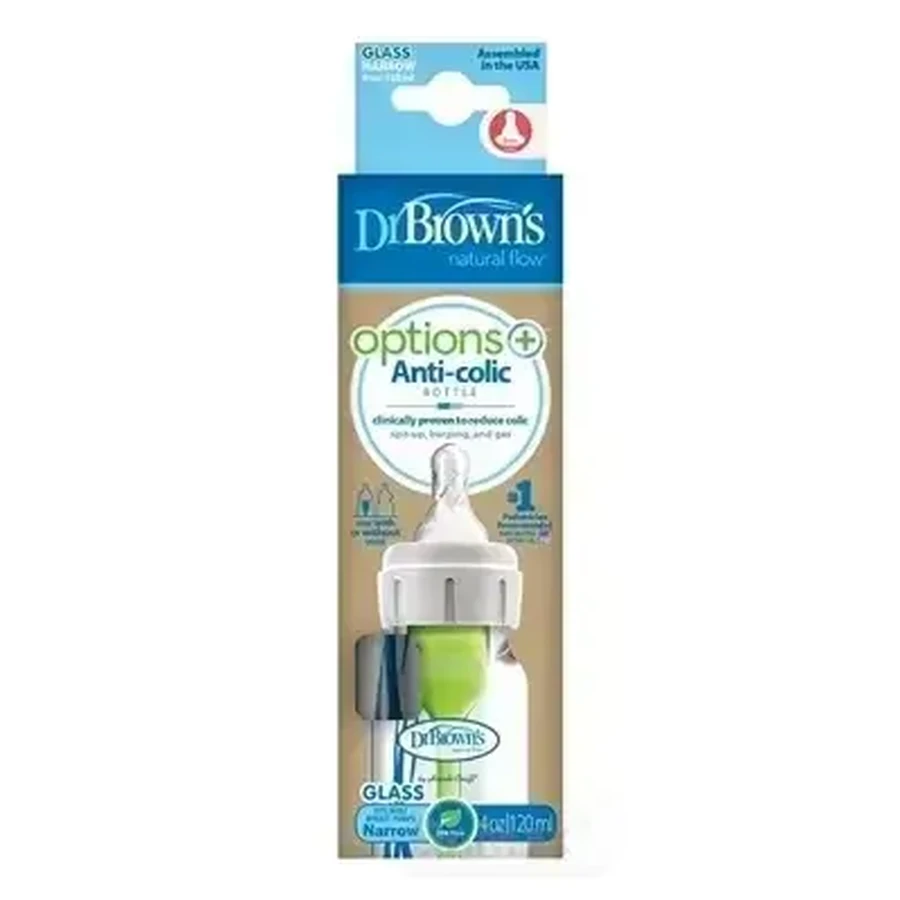 Dr.BROWN'S BABY BOTTLE OPTIONS+ 120 мл 1×1 бук, онгюст, 0M+, проти коліків, sticlă, sticlă albă: ціни та характеристики