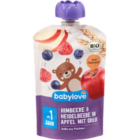 babylove Пюре з малини, чорниці, яблука та манної крупи, 100 г: ціни та характеристики