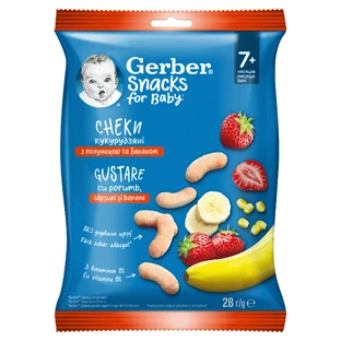Перекус с кукурузой, клубникой и бананом, +7 месяцев, 28 г, Gerber