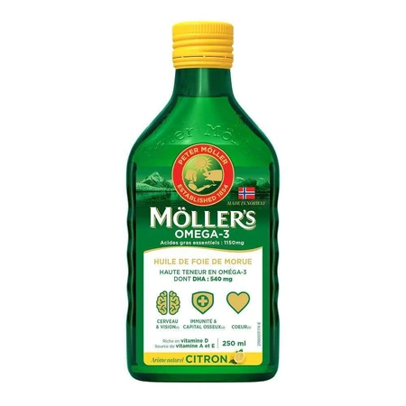 Жидкое масло печени трески Moller'S Omega-3, натуральный лимонный ароматизатор 250 мл: цены и характеристики