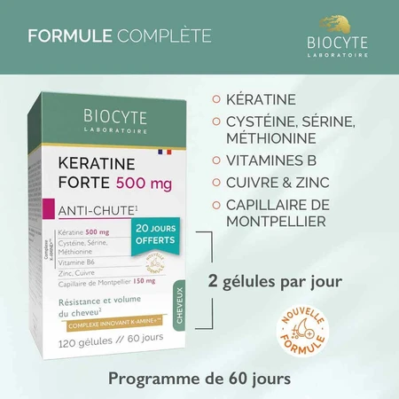 Кератин Форте Biocyte Keratine Forte Anti-Chute 500 мг, 120 гелевих капсул: ціни та характеристики