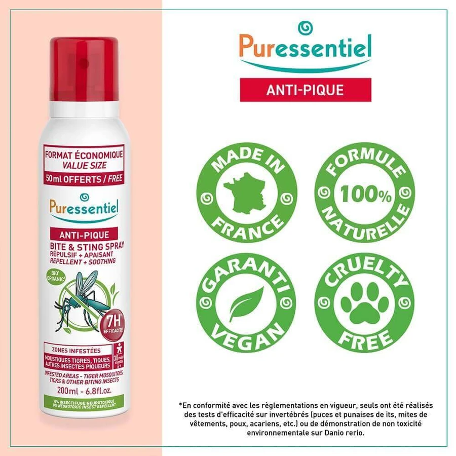 Puressentiel SOS Спрей для отпугивания насекомых и успокоения комаров 200 мл: цены и характеристики