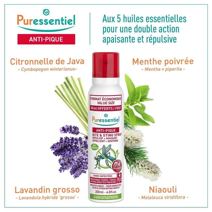 Puressentiel SOS Спрей для отпугивания насекомых и успокоения комаров 200 мл: цены и характеристики