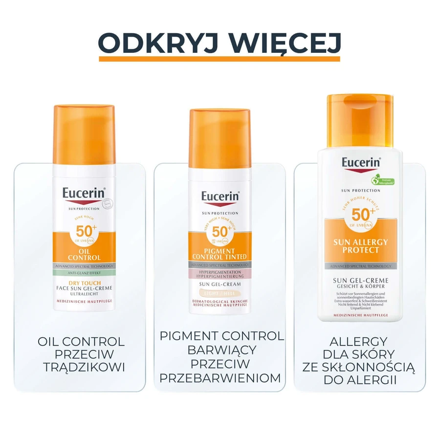 Eucerin Sun Protection Oil Control, гель-крем для защиты цвета, светлый, SPF 50+, 50 мл: цены и характеристики