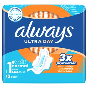 Always Ultra Day, гигиенические полотенца с крылышками, Normal, 10 шт.