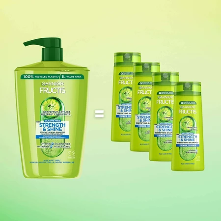 Garnier Fructis Strength & Shine șampon de întărire pentru tote tipurile de părără strălucire și rezistență, 1000 мл: ціни та характеристики
