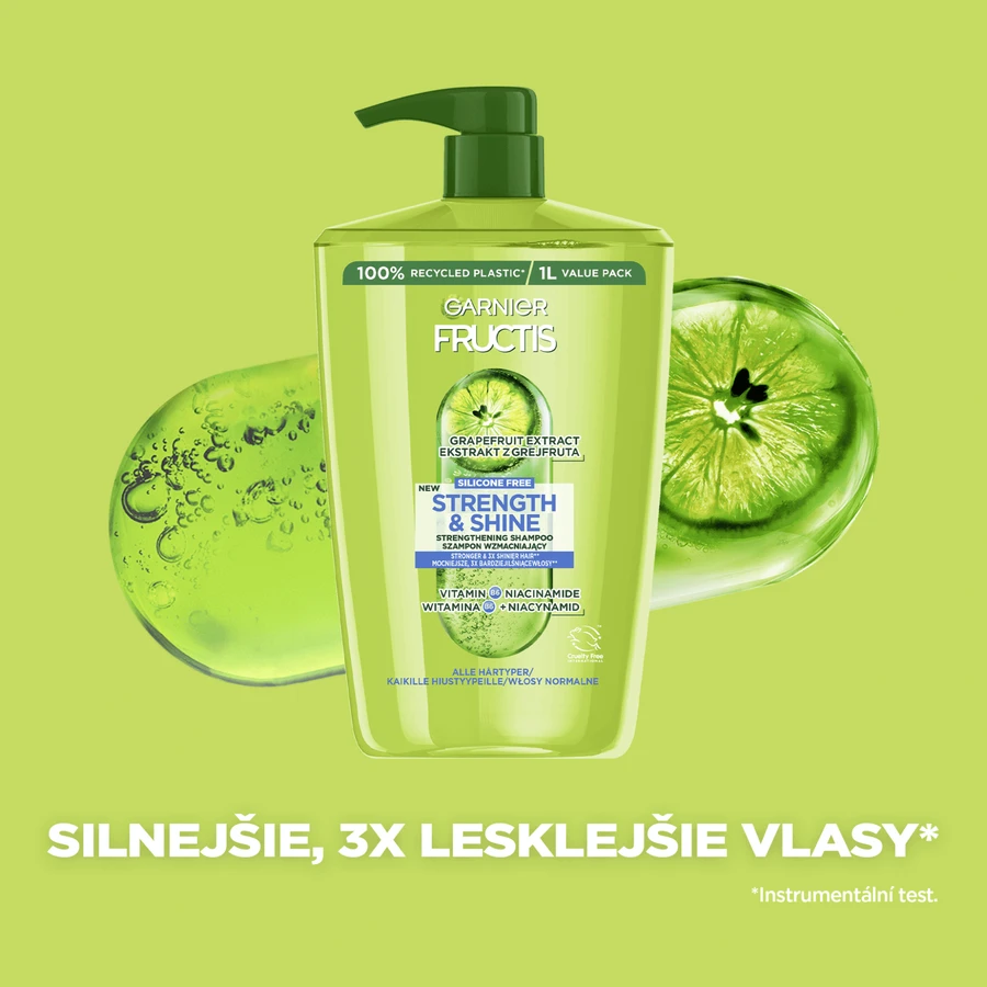 Garnier Fructis Strength & Shine șampon de întărire pentru tote tipurile de părără strălucire și rezistență, 1000 мл: ціни та характеристики