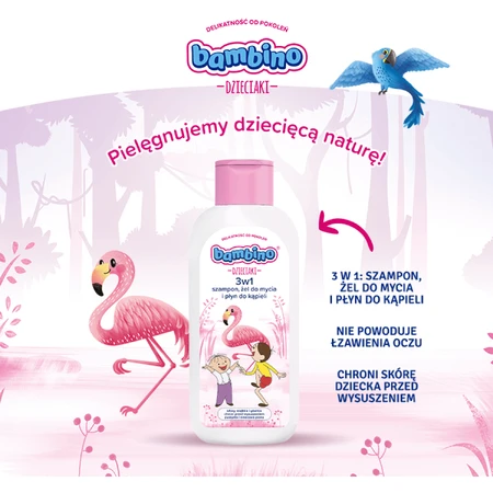 Bambino Kids, Гель для миття тіла та волосся 2-в-1, Bolek i Lolek i flamingo, від 1 року, 400 мл: ціни та характеристики