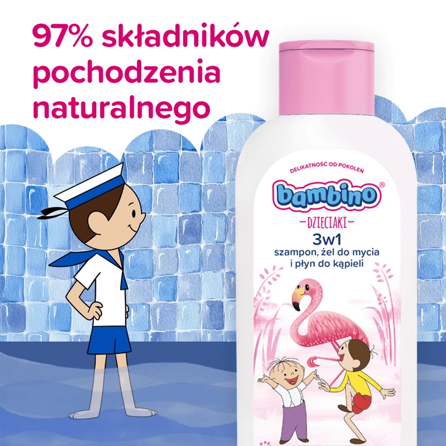 Bambino Kids, Гель для миття тіла та волосся 2-в-1, Bolek i Lolek i flamingo, від 1 року, 400 мл: ціни та характеристики