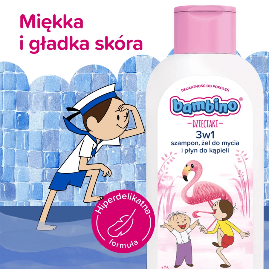 Bambino Kids, Гель для миття тіла та волосся 2-в-1, Bolek i Lolek i flamingo, від 1 року, 400 мл: ціни та характеристики