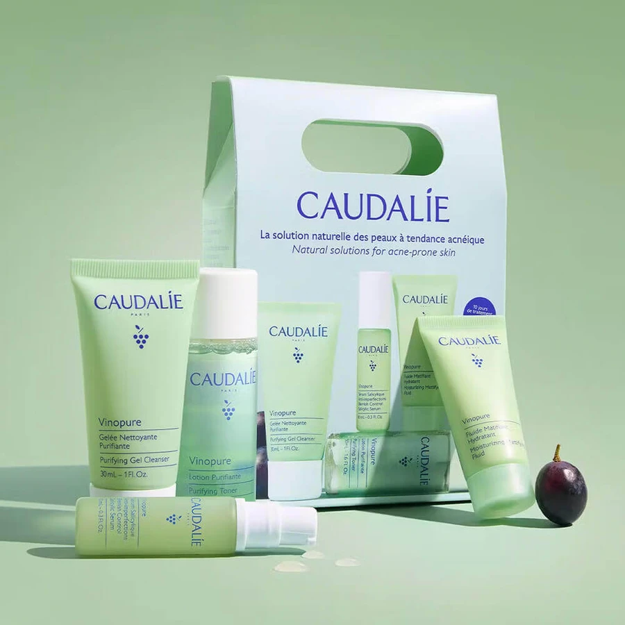 Caudalie Vinopure Starter Kit, гель для очищения лица, 30 мл + тонер, 50 мл + сыворотка от несовершенств, 10 мл + матирующий и увлажняющий флюид, 15 мл: цены и характеристики