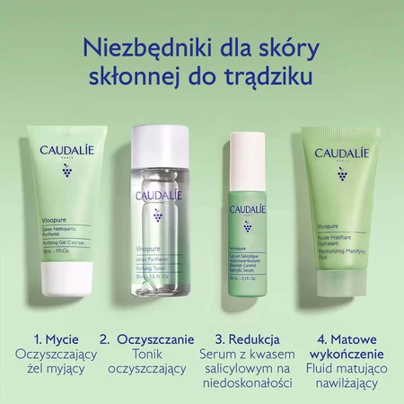 Caudalie Vinopure Starter Kit, гель для очищения лица, 30 мл + тонер, 50 мл + сыворотка от несовершенств, 10 мл + матирующий и увлажняющий флюид, 15 мл: цены и характеристики