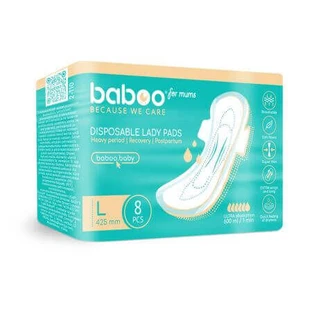 Послеродовые одноразовые впитывающие прокладки, размер L 425 мм, 8 штук, Baboo