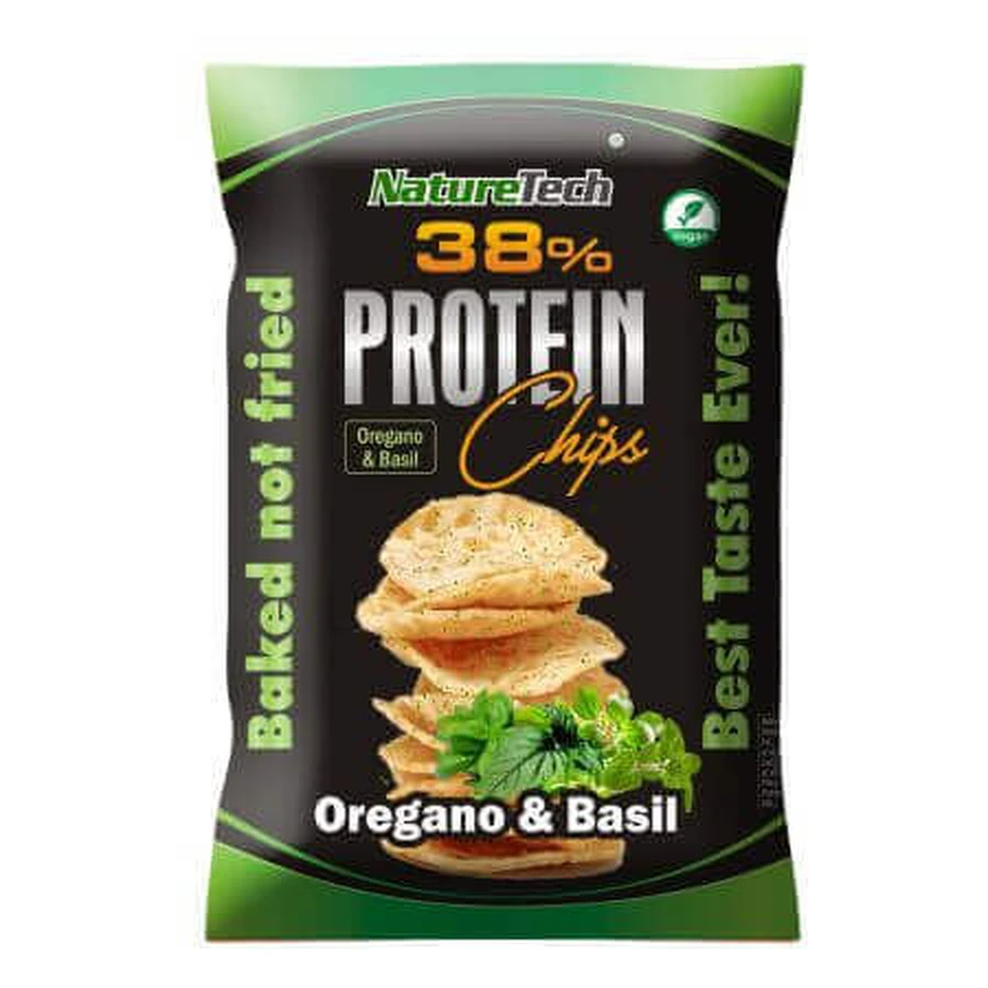 38% протеиновые чипсы со вкусом базилика и орегано, 50 г, Nature Tech: цены и характеристики