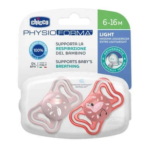 Пустышка PhysioForma Light Glow, розовая, 6-16 месяцев, 2 штуки, Chicco