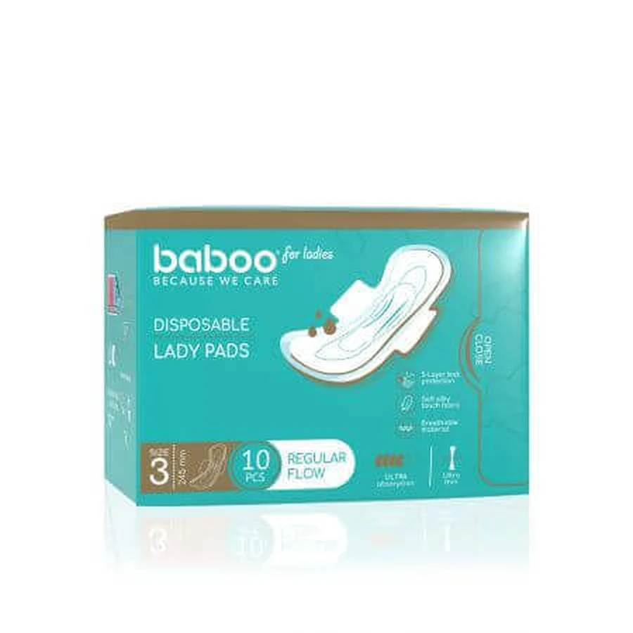 Одноразовые впитывающие прокладки, размер 3 (245 мм), 10 штук, Baboo: цены и характеристики