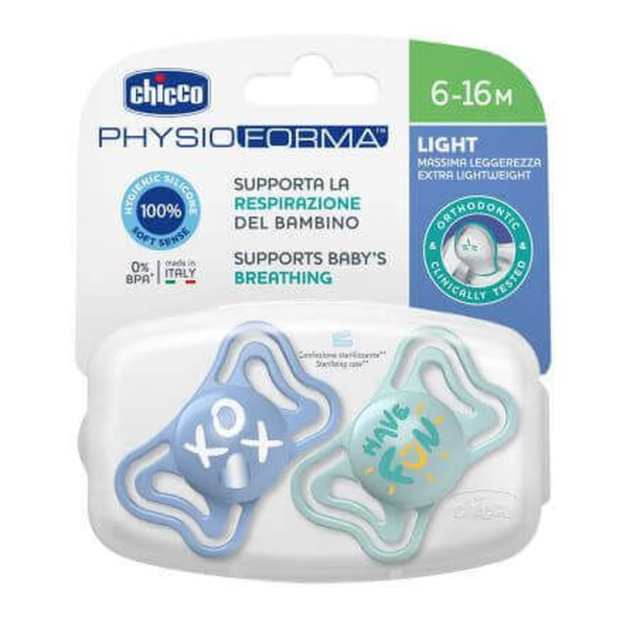 Пустушка PhysioForma Light Glow, синя, 6-16 місяців, 2 штуки, Chicco: ціни та характеристики