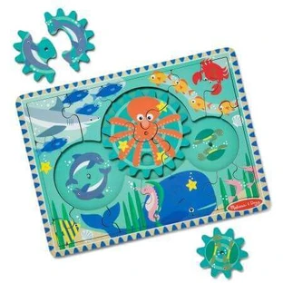 Деревянный пазл с зубчатыми колесами, Океан, 3 года+, 18 деталей, Melissa & Doug