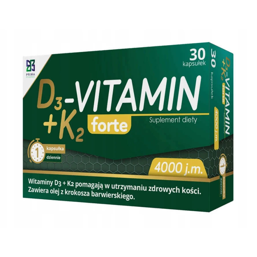 D3 + K2 Vitamin Forte, 30 капсул: ціни та характеристики