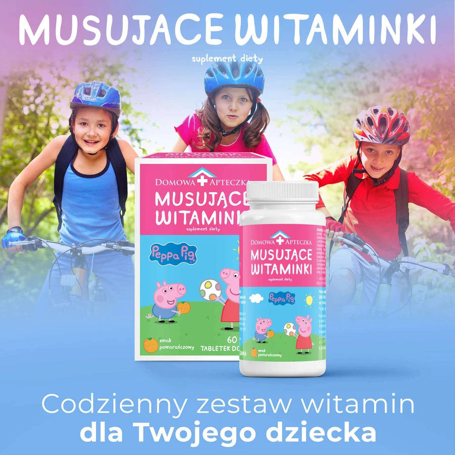 Вітаміни ігристі Peppa Pig, апельсиновий смак, від 3 років, 60 пастилок + Льодяник вітамінний без цукру Peppa Pig, полуничний смак, 8 г без цукру: ціни та характеристики