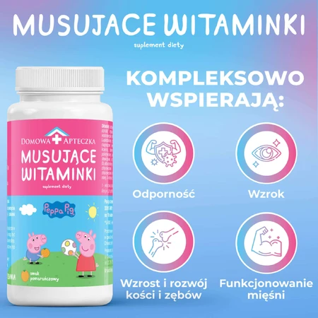 Вітаміни ігристі Peppa Pig, апельсиновий смак, від 3 років, 60 пастилок + Льодяник вітамінний без цукру Peppa Pig, полуничний смак, 8 г без цукру: ціни та характеристики