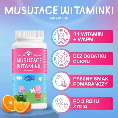 Вітаміни ігристі Peppa Pig, апельсиновий смак, від 3 років, 60 пастилок + Льодяник вітамінний без цукру Peppa Pig, полуничний смак, 8 г без цукру: ціни та характеристики