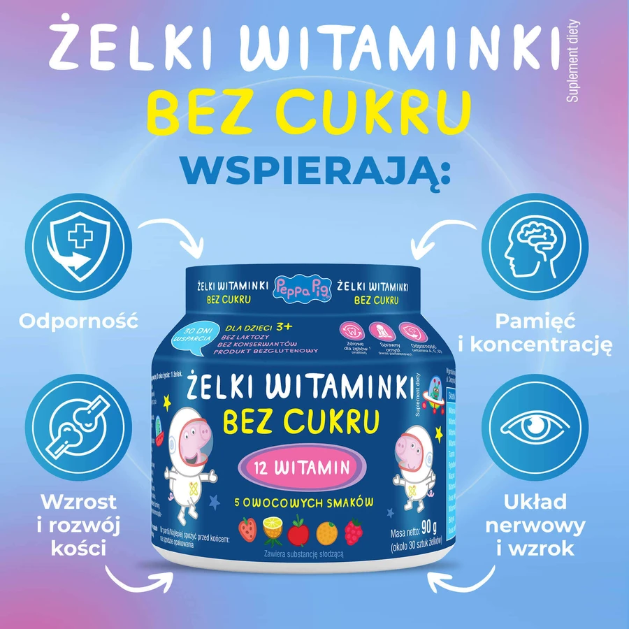 Витаминное желе без сахара, Свинка Пеппа, фруктовый вкус, с 3 лет, 90 г + Витаминный леденец без сахара, Свинка Пеппа, клубничный вкус, с 3 лет, 8 г бесплатно: цены и характеристики