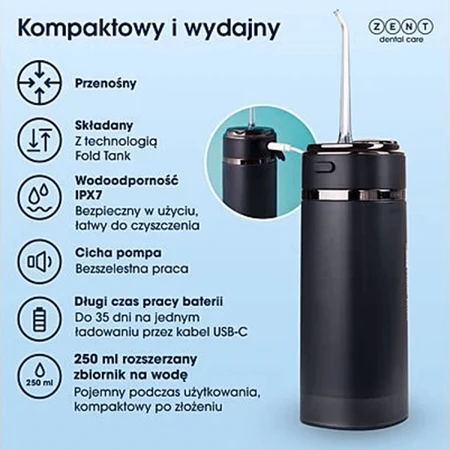 Zent Stream+, іригатор для зубів акумуляторний, складаний, білий, 250 мл: ціни та характеристики