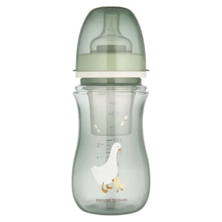 Canpol Babies EasyStart, пляшечка з широким горлом, від 3 місяців, гусяча, 240 мл + контейнер для молока