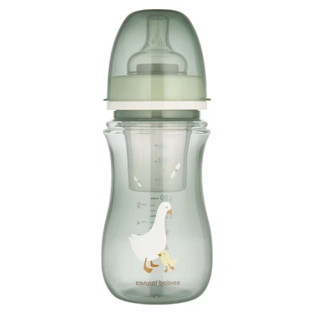 Canpol Babies EasyStart, пляшечка з широким горлом, від 3 місяців, гусяча, 240 мл + контейнер для молока: ціни та характеристики