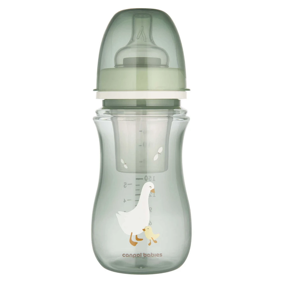 Canpol Babies EasyStart, пляшечка з широким горлом, від 3 місяців, гусяча, 240 мл + контейнер для молока: ціни та характеристики