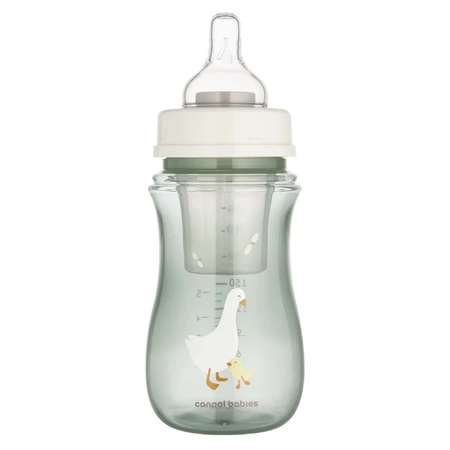 Canpol Babies EasyStart, пляшечка з широким горлом, від 3 місяців, гусяча, 240 мл + контейнер для молока: ціни та характеристики