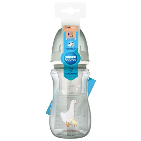 Canpol Babies EasyStart, пляшечка з широким горлом, від 3 місяців, гусяча, 240 мл + контейнер для молока: ціни та характеристики