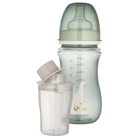 Canpol Babies EasyStart, пляшечка з широким горлом, від 3 місяців, гусяча, 240 мл + контейнер для молока: ціни та характеристики