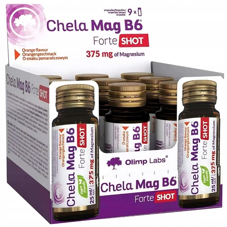 Olimp Chela-Mag B6 Forte Shot, ампули, апельсиновий смак, 9 х 25 мл ЗАБРУДНЕНА УПАКОВКА: ціни та характеристики
