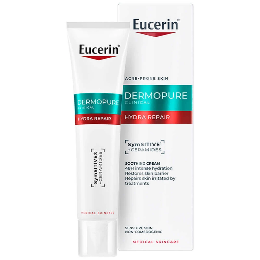 Eucerin DermoPure Clinical Hydra Repair, заспокійливий крем для шкіри, схильної до акне, 40 мл: ціни та характеристики