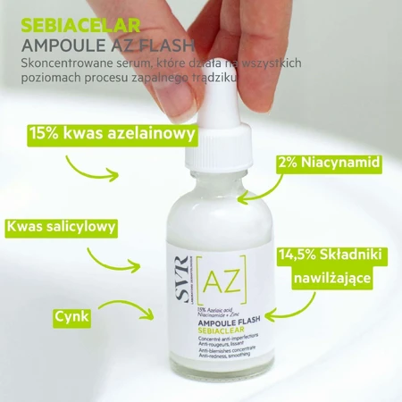 SVR Sebiaclear Ampoule Flash, разглаживающая сыворотка с азелаиновой кислотой, 30 мл + Sebiaclear, гель, 55 мл с косметичкой бесплатно: цены и характеристики