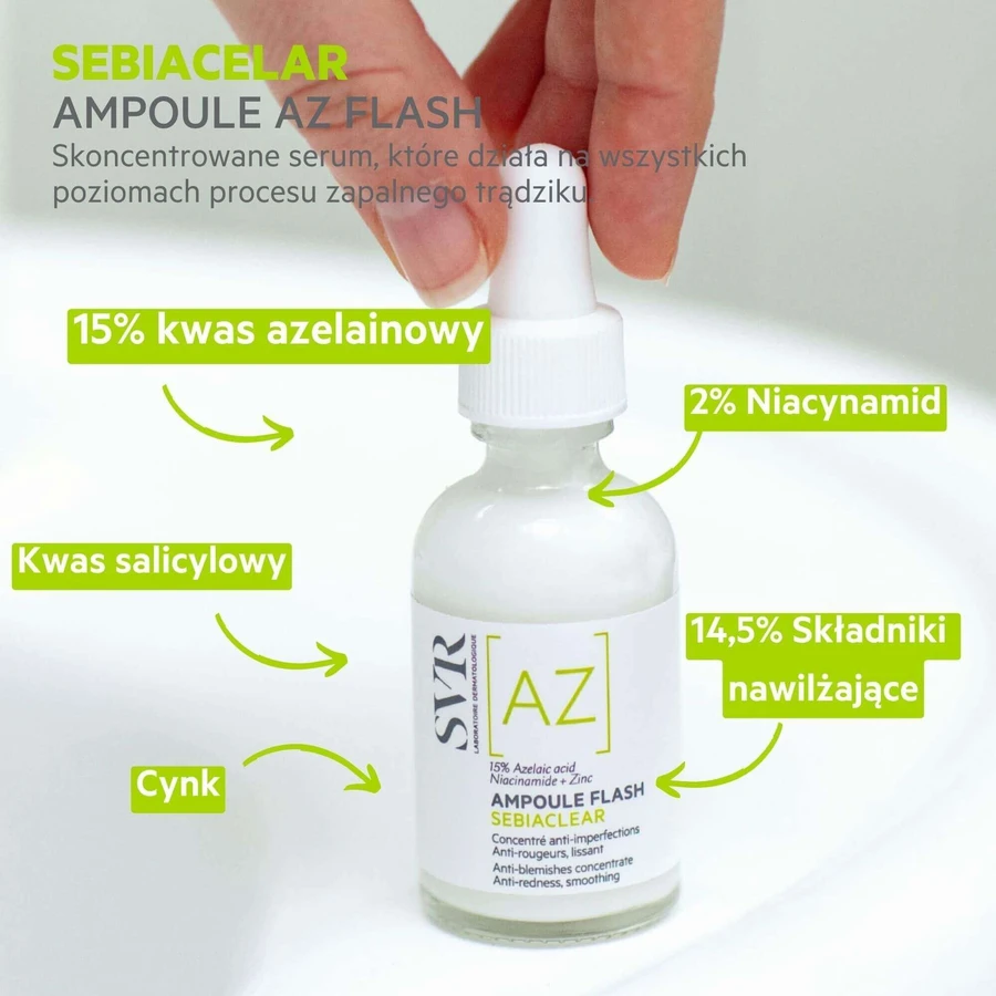 SVR Sebiaclear Ampoule Flash, разглаживающая сыворотка с азелаиновой кислотой, 30 мл + Sebiaclear, гель, 55 мл с косметичкой бесплатно: цены и характеристики