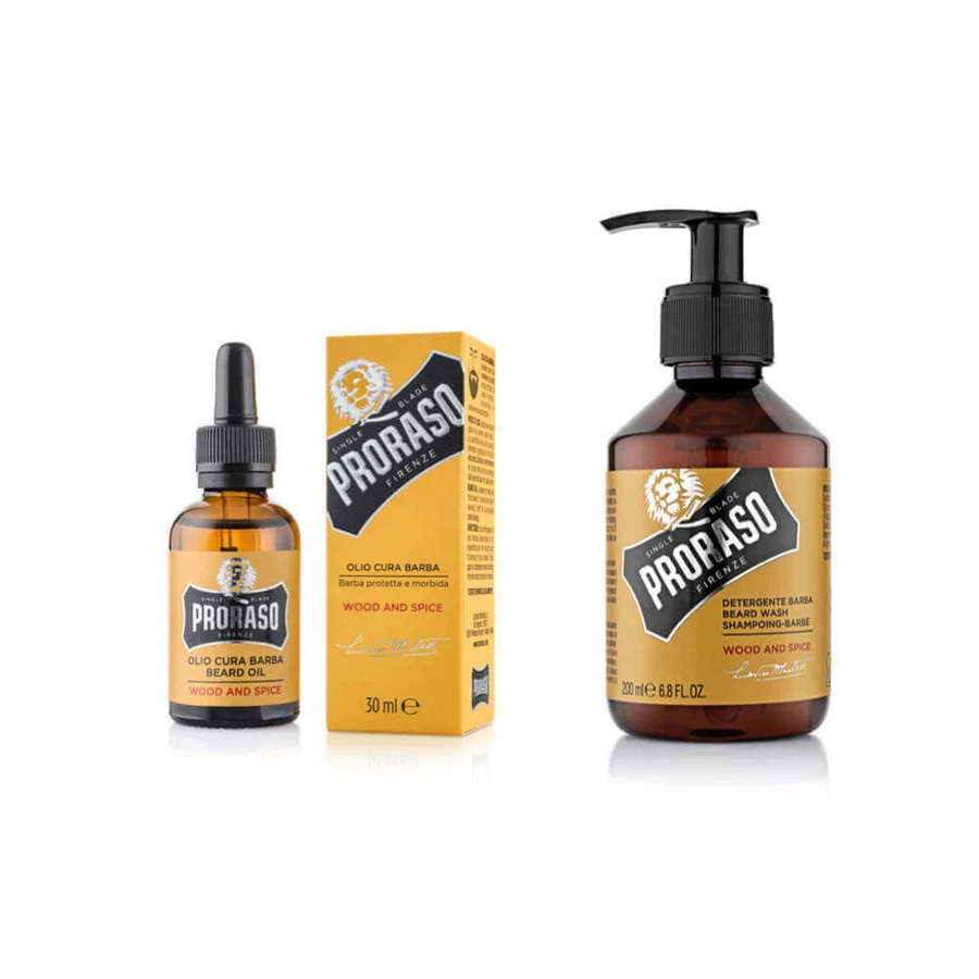 Набір Proraso Vintage, косметика для бороди, Дерево і спеції, олія, 30 мл + шампунь, 200 мл: ціни та характеристики