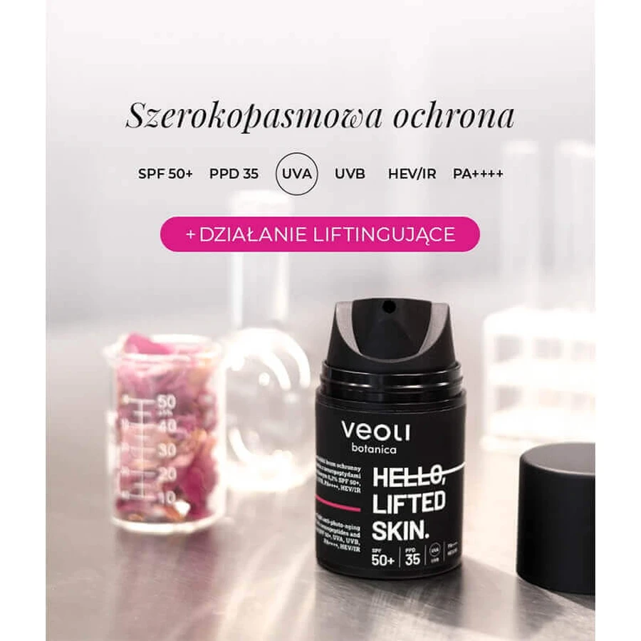 Veoli Botanica Hello, Підтягнута шкіра, крем широкого спектру дії зі світловим захистом від фотостаріння, для шкіри з ознаками старіння, SPF 50+, 50 мл: ціни та характеристики