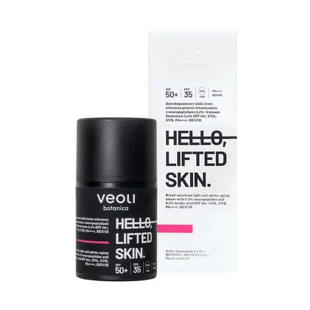 Veoli Botanica Hello, Підтягнута шкіра, крем широкого спектру дії зі світловим захистом від фотостаріння, для шкіри з ознаками старіння, SPF 50+, 50 мл: ціни та характеристики