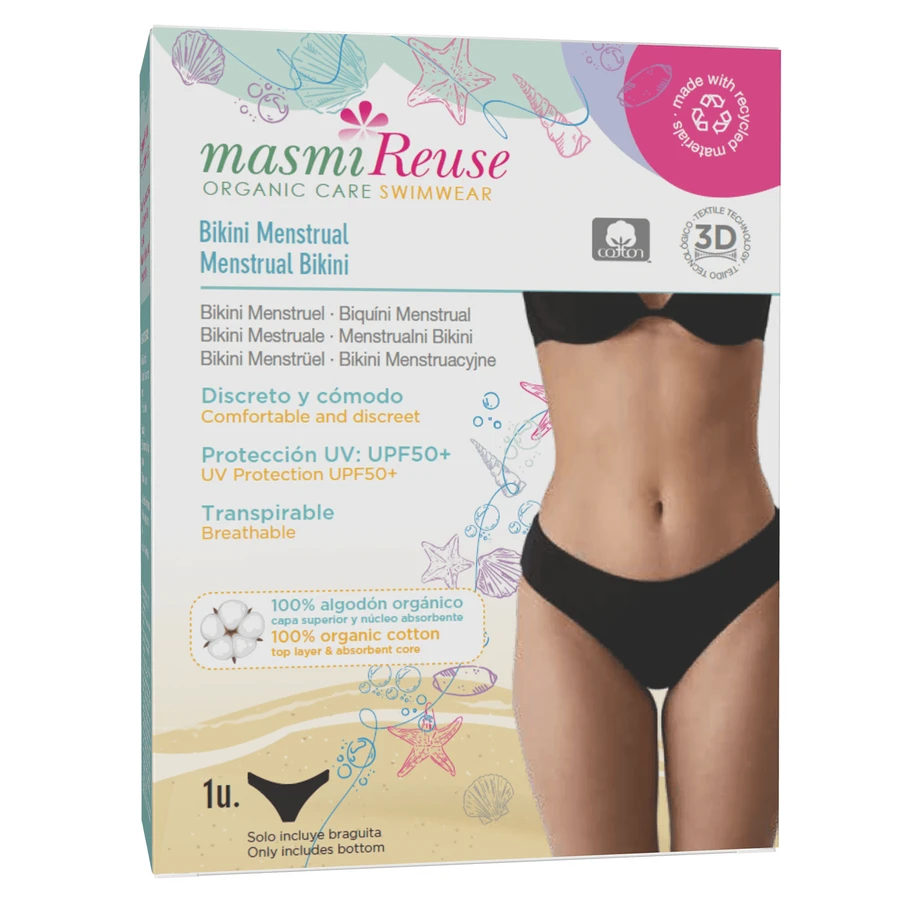 Masmi Reuse, менструальное бикини, UPF 50+, черный, размер M: цены и характеристики