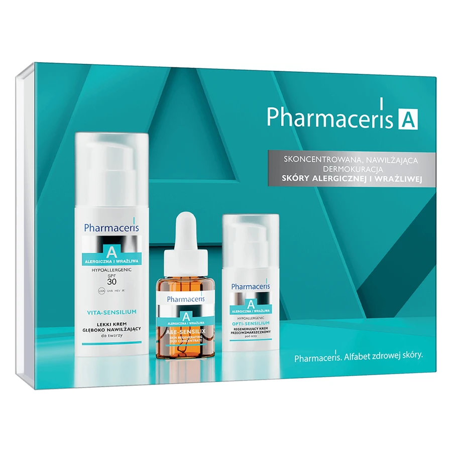 Набір Pharmaceris A 2025, легкий глибоко зволожуючий крем, SPF 30, 50 мл + регенеруючий дуо-концентрат, 30 мл + регенеруючий крем для шкіри навколо очей проти зморшок, 15 мл: ціни та характеристики