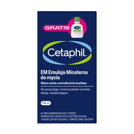 Cetaphil EM, міцелярна емульсія для вмивання, 236 мл + Cetaphil MD Dermoprotector, лосьйон для обличчя та тіла, міні-продукт, 29 мл безкоштовно: ціни та характеристики