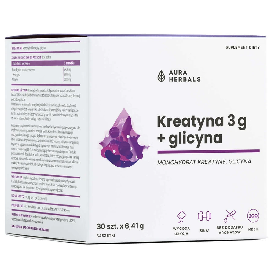 Aura Herbals Креатин 3 г, моногидрат + глицин, 30 пакетиков: цены и характеристики