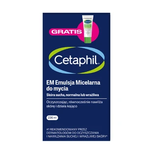 Cetaphil EM, міцелярна емульсія для вмивання, 236 мл + Cetaphil PS, ліпоактивний зволожуючий крем, міні-продукт, 14 г безкоштовно