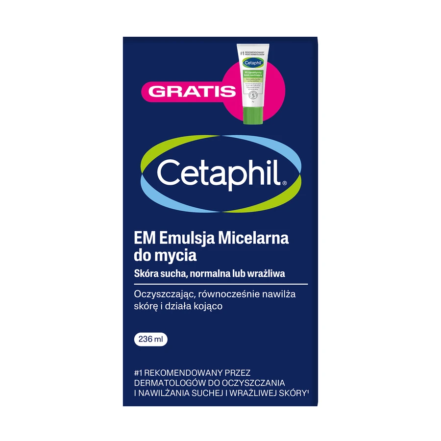 Cetaphil EM, мицеллярная эмульсия для умывания, 236 мл + Cetaphil PS, липоактивный увлажняющий крем, мини-продукт, 14 г бесплатно: цены и характеристики