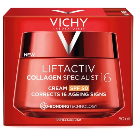 Набір Vichy Liftactiv Collagen Specialist 16, Денний крем, SPF 50, 50 мл + Крем для обличчя, основний, 50 мл + Легкий флюїд SPF 50+, 15 мл + косметичка безкоштовно: ціни та характеристики